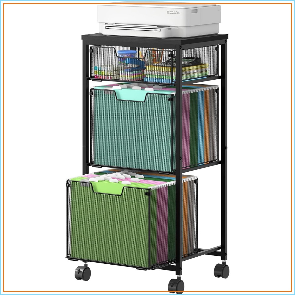 Rolling File Cart - Mobiler Aktenschrank mit 3 Schubladen für