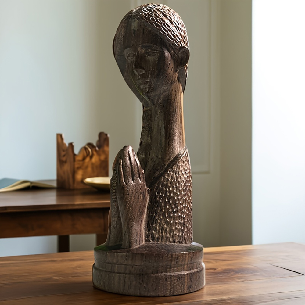Home Office Bookshelves - 1 Stück Holzgeschnitzte Betende-Mädchen-Statue Heimdekoration Kreative