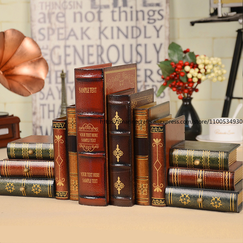 Bookcase Wood Shelf - Retro-Fälschungsbuch-Ornamente im europäischen Stil, Arbeitszimmer-Bücherregal-Dekorationen, simulierte