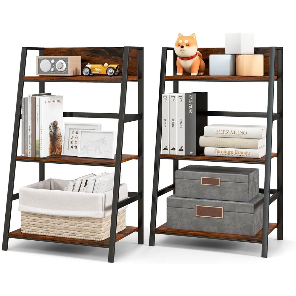 Home Office Bookshelves - 3-stöckiges Holz-Industrie-Bücherregal mit Metallrahmen, Kippschutz, Vielseitig