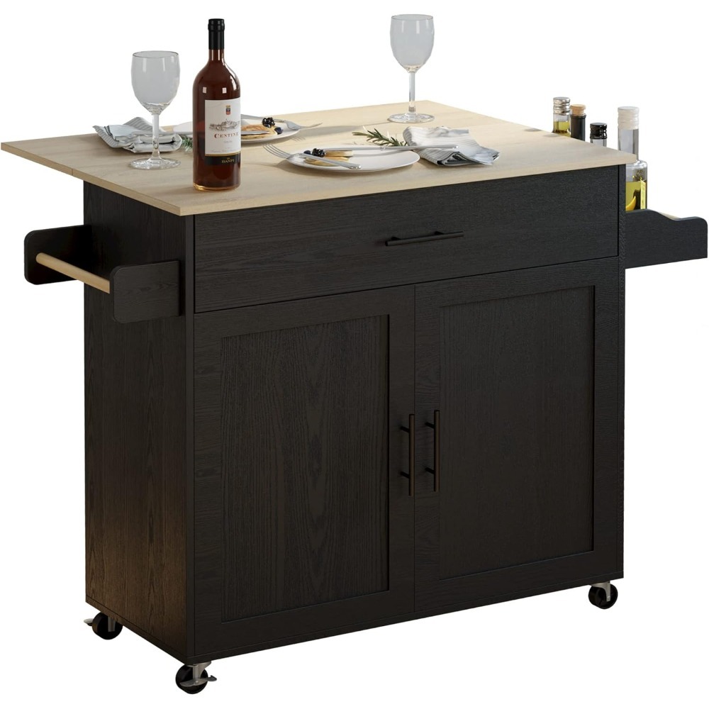 Rolling File Cart - Rollbare Kücheninsel mit Klappflügel, Aufbewahrungsschrank, Schublade,