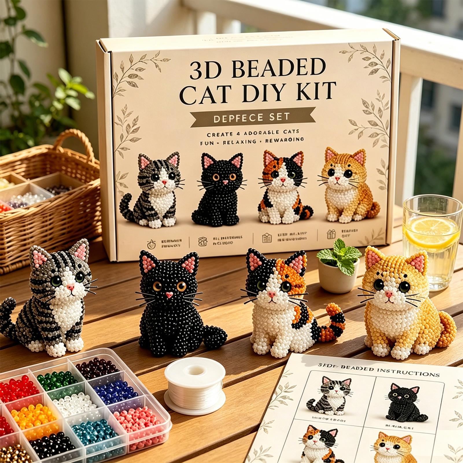 Home Office Bookshelves - DIY Tier-Perlen-Bastelset Niedliches Anfängerfreundliches 3D-Katzen-Set Lustiges