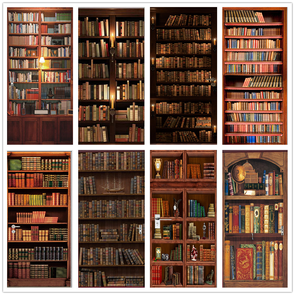Home Office Bookshelves - 3D Tür Tapete PVC Bibliothek Bücherregal