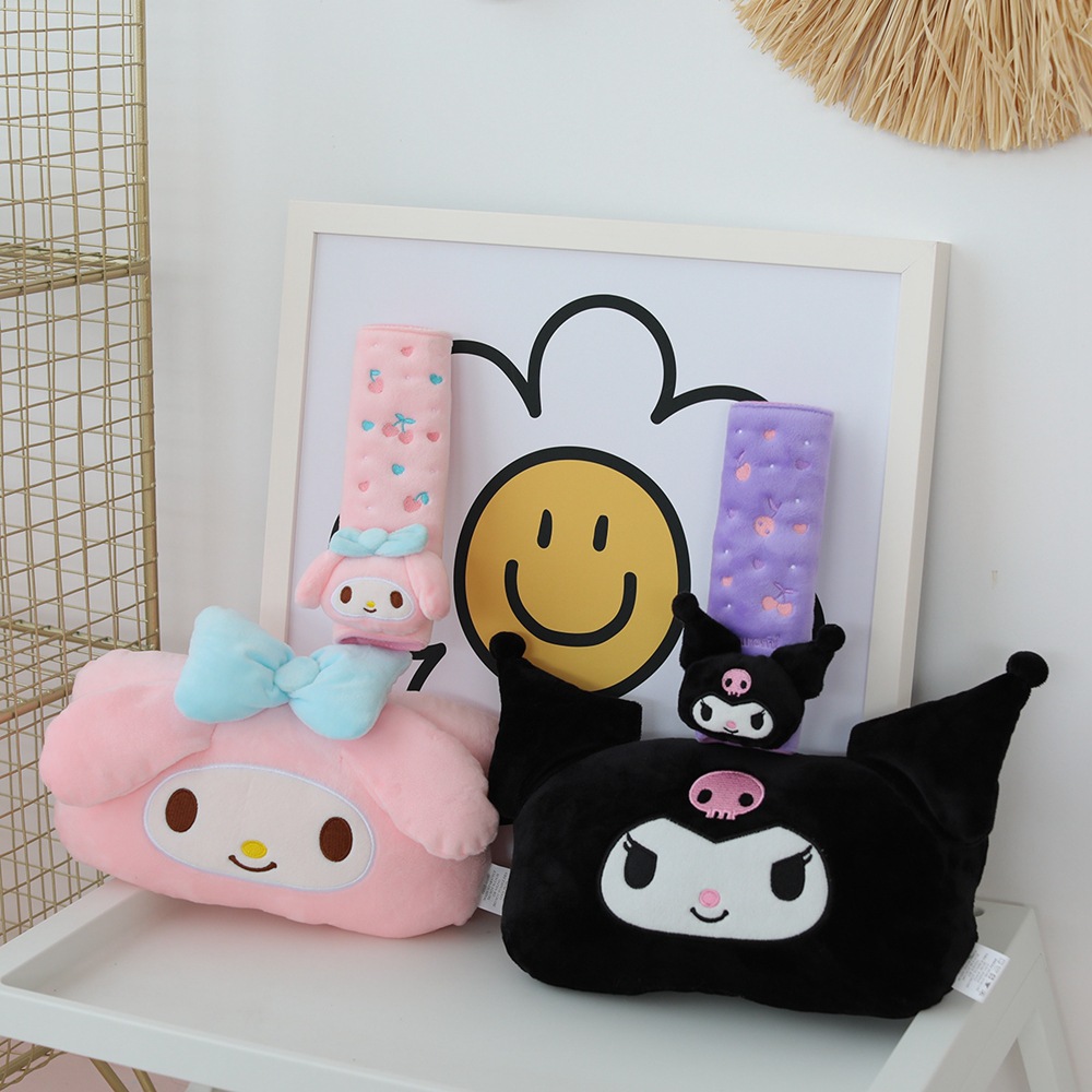 Mesh Back Cushion - Kawaii Kuromi Auto-Kopfstützen-Sicherheitsgurtabdeckung im japanischen Stil,