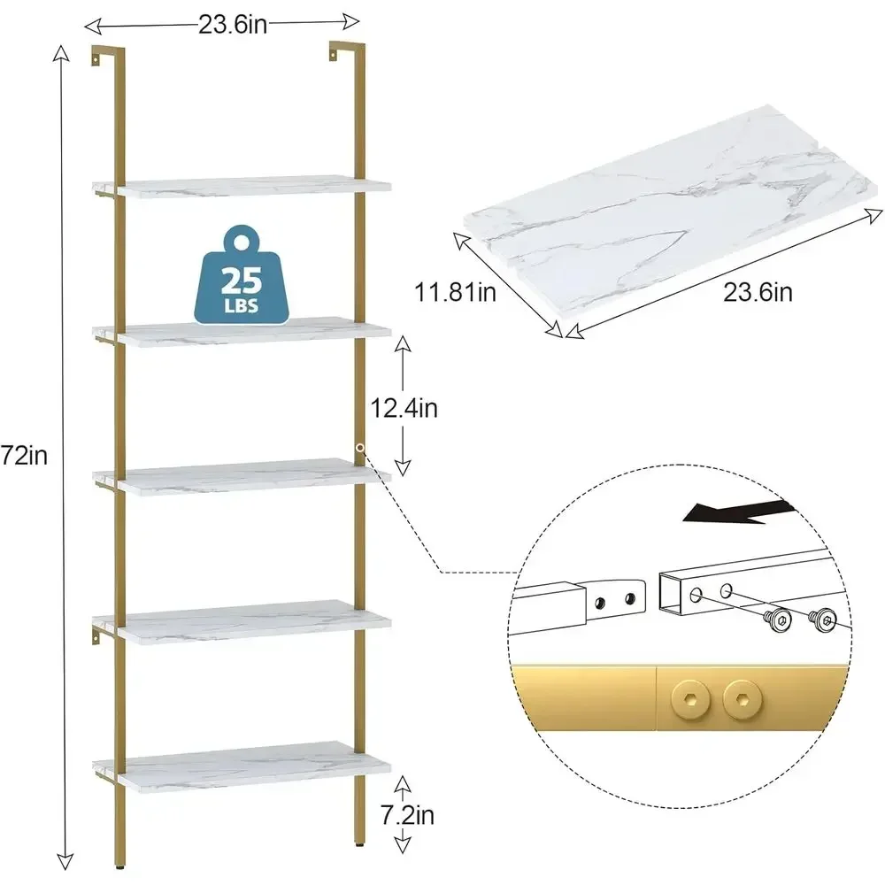 5-stöckiges Wandregal aus weiß – Home Office Bookshelves Bewertung und Preis