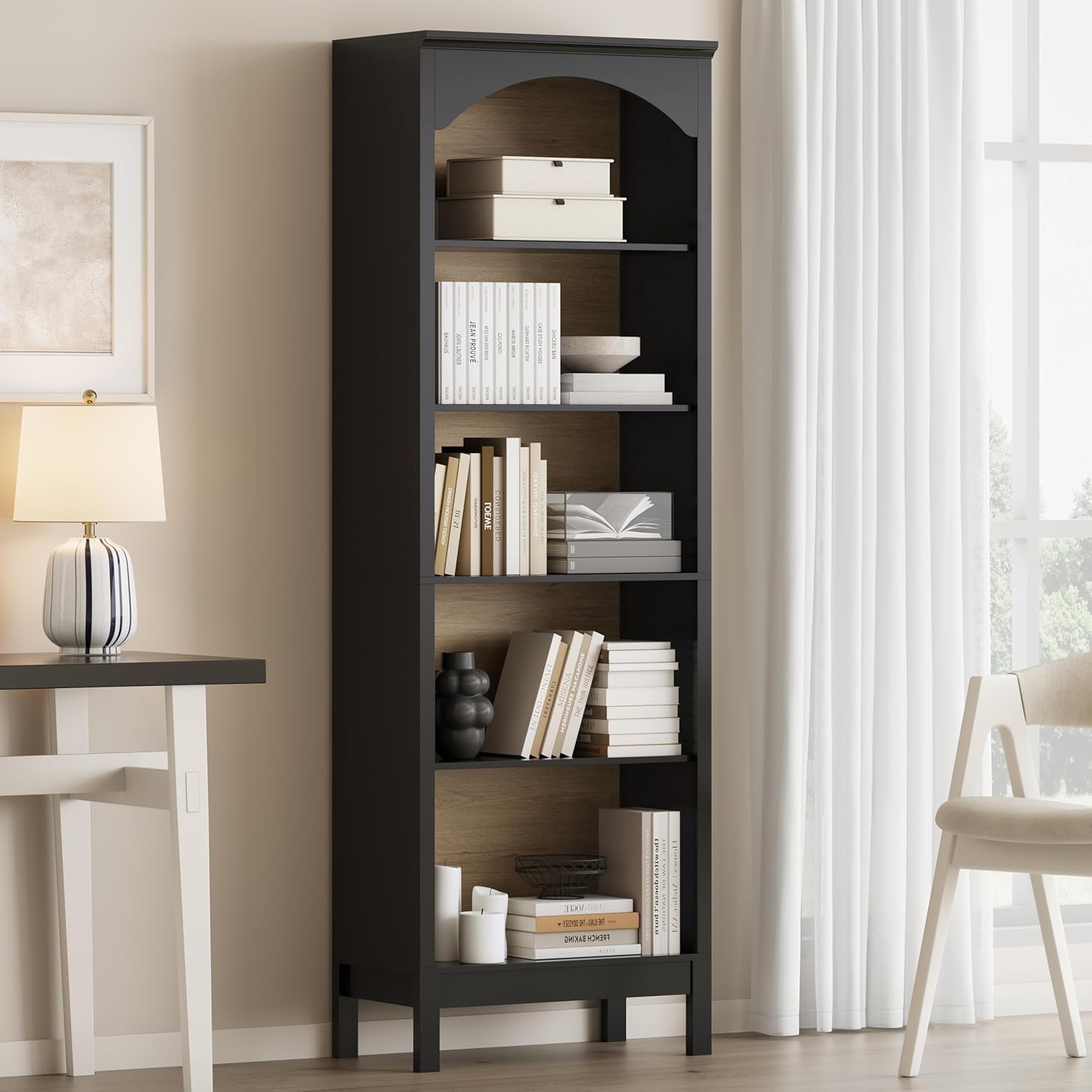Bogenförmiges Bücherregal mit  – Bookcase Wood Shelf Bewertung und Preis