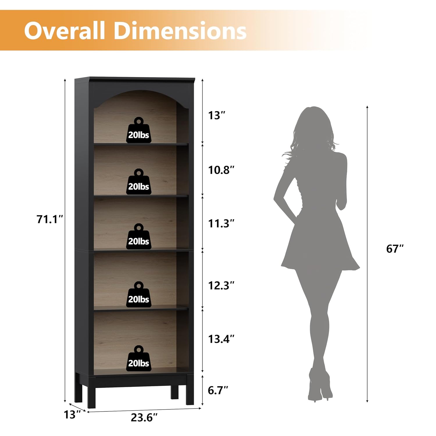 Bogenförmiges Bücherregal mit  – Bookcase Wood Shelf Bewertung und Preis